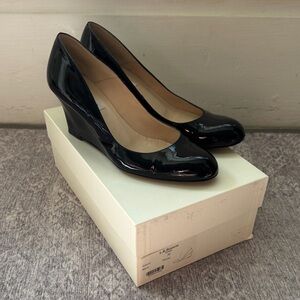 L.K. Bennett - Zahara Black Patent Leather Wedge Pumps - 38